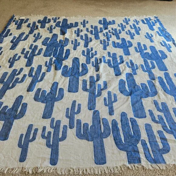 NWT Anthropologie Blue Cactus Sea of Saguaros Square Scarf - Picture 5 of 10
